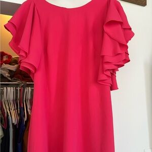 Vince Vibrant Pink Ruffle Sleeve Dress